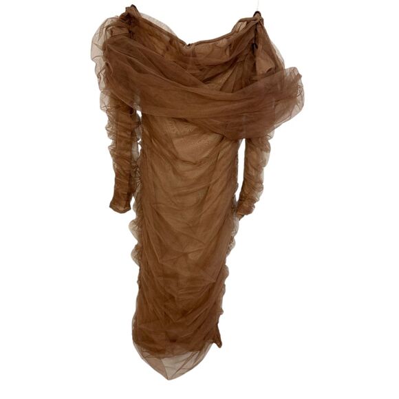 House of CB Size M Anais Tulle Off Shoulder Midi Cocktail Dress Ruched Bodycon - Picture 2 of 9